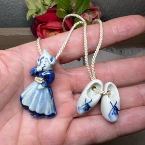 Vintage Blue & White Delft Ware Lady and Shoes